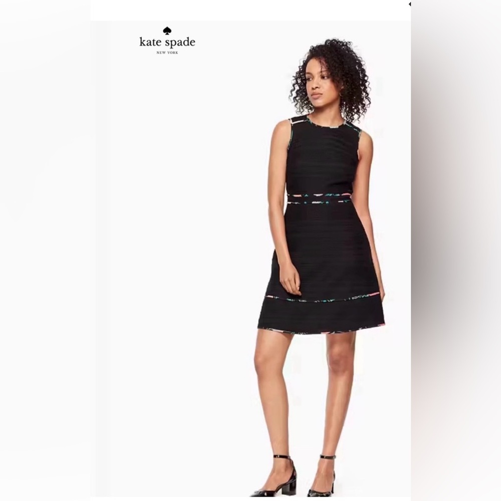 kate spade Black Sleeveless Mini Dress with Subtle Multicolor Trim